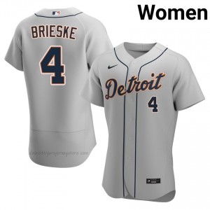 Beau Brieske #4 Detroit Baseball Jersey | Limited Women Gray Sewn Edition 31301330