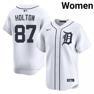 #87 Tyler Holton Exclusive Women Baseball Jersey | DET White Fan Gear 70422946