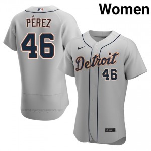 Wenceel Perez #46 Detroit Baseball Jersey | Game-Day Women Gray Sewn Edition 81674804