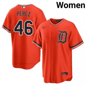 #46 Wenceel Perez Authentic Women Baseball Jersey | DET Orange Fan Gear 44442755