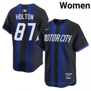 Blue Tyler Holton #87 DET Tigers Baseball City Connect Embroidery Jersey | Classic Women Fit 60753594