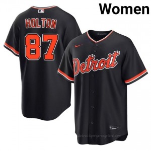 Tyler Holton #87 Detroit Baseball Jersey | Pro-Grade Women Navy Stitched Edition 22475739