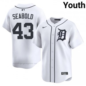 Detroit Tigers Connor Seabold #43 White Youth Baseball Jersey | 2026 Season Iconic 19773243