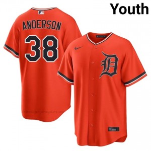 Detroit Tigers Drew Anderson #38 Orange Youth Baseball Jersey | 2026 Season Durable 10009076