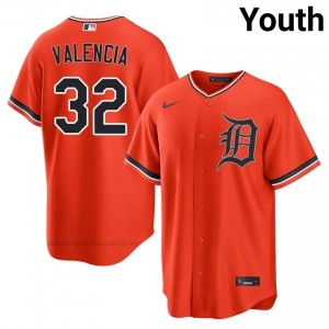 Eduardo Valencia #32 Detroit Baseball Jersey | Official Youth Orange Stitched Edition 36015567