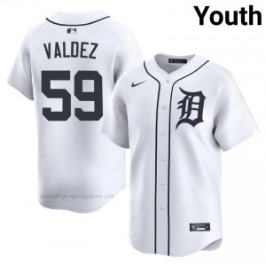 Detroit Tigers Framber Valdez #59 White Youth Baseball Jersey | 2026 Season Officially Licensed 83542749