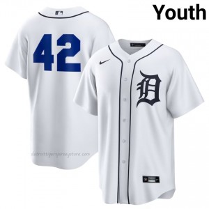 White Jackie Robinson Day #42 DET Tigers Baseball Sewn Jersey | Gameday Youth Fit 79845027