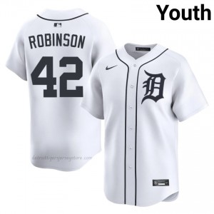 Jackie Robinson #42 Detroit Baseball Jersey | Authentic Youth White Sewn Edition 99952396