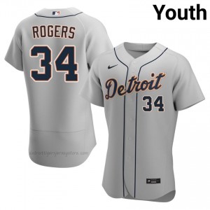 #34 Jake Rogers Game Youth Baseball Jersey | DET Gray Fan Gear 66320919