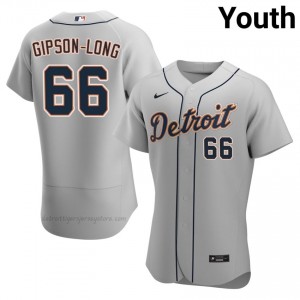 Gray Sawyer Gipson-Long #66 DET Tigers Baseball Stitched Jersey | Authentic Youth Fit 12462942