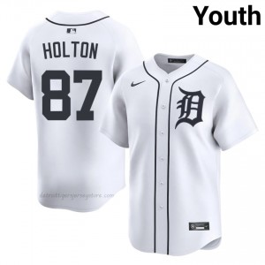 Tyler Holton #87 Detroit Baseball Jersey | Genuine Youth White Sewn Edition 91049671